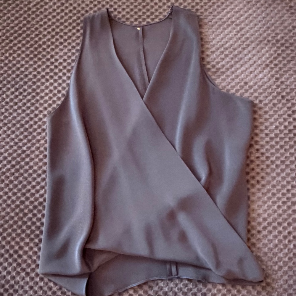 Peter Cohen Draped Silk Sleeveless Top | Black Surplice Blouse | Size M
